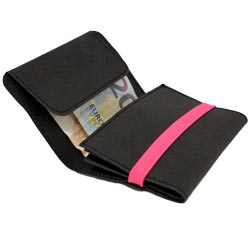 Schmales Portemonnaie Damen in Schwarz Pink und Fahrzeugscheingröße