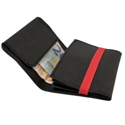 Portemonnaie aus Papier und Gummiband in Schwarz und Rot