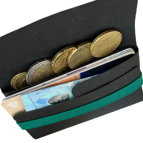 TINY wallet im offenen Zustand - Platz für Karten, Scheine und Münzen.