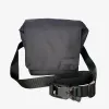 Black waist bag with Fidlock magnetic buckle and black strap on a light grey background – minimalist, slim design, wearable as a waist bag or crossbody bag.