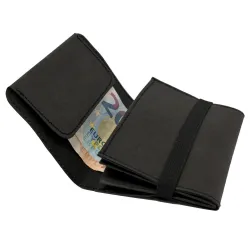 Compact wallet in black for cards, notes and coins.