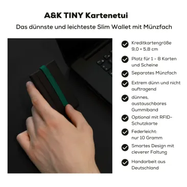 TINY Kartenetui - nicht größer als eine Kreditkarte. Das dünnste und leichteste Portemonnaie.