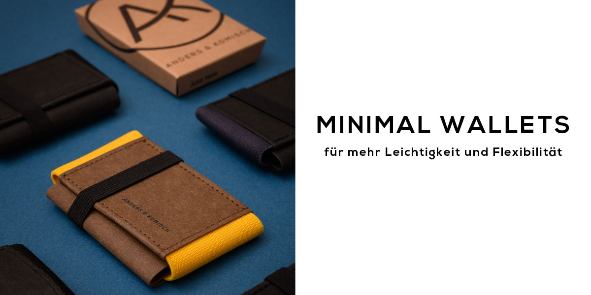 Minimal wallets mit Münzfach in Braun/Gelb, Schwarz/Grau mit plastikfreier Verpackung